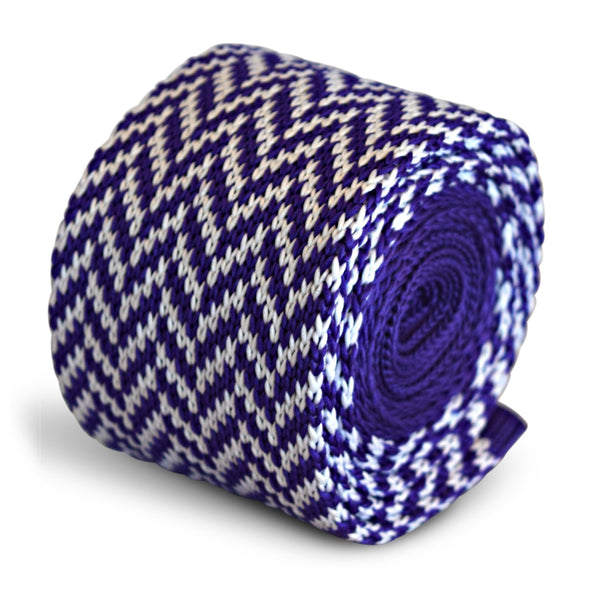 cadbury purple and white herringbone knitted tie